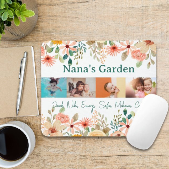 Mousepad Colagem de Fotos Personalizada Nana Grandma's Gard (Personalized Photo Collage Nana Grandma's Garden Mouse Pad)
