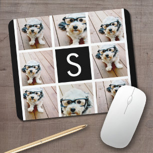 Mousepad Colagem de Fotos Preto e Branco com Monograma Pers
