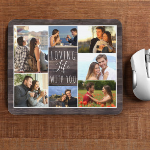 Mousepad Colagem de Fotos Rustic Wood 7  Amando a vida com 