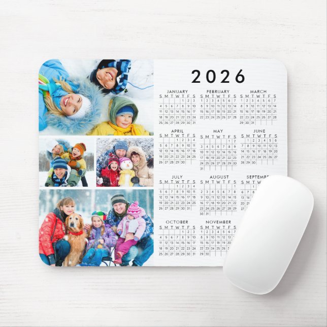 Mousepad Colagem de Fotos Simples do Calendário 2026 4 (Com mouse)