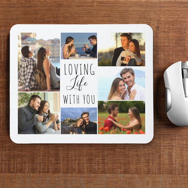 Mousepad Colagem de Fotos White 7 | Amando a vida com você (Criador carregado)