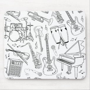 Mousepad Colagem de instrumentos musicais em preto e branco