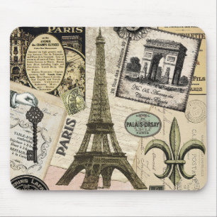 Mousepad Colagem de viagem francês do Modern Vintage