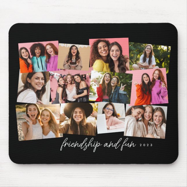 Mousepad Colagem divertida 12 foto personalizada em preto e (Frente)