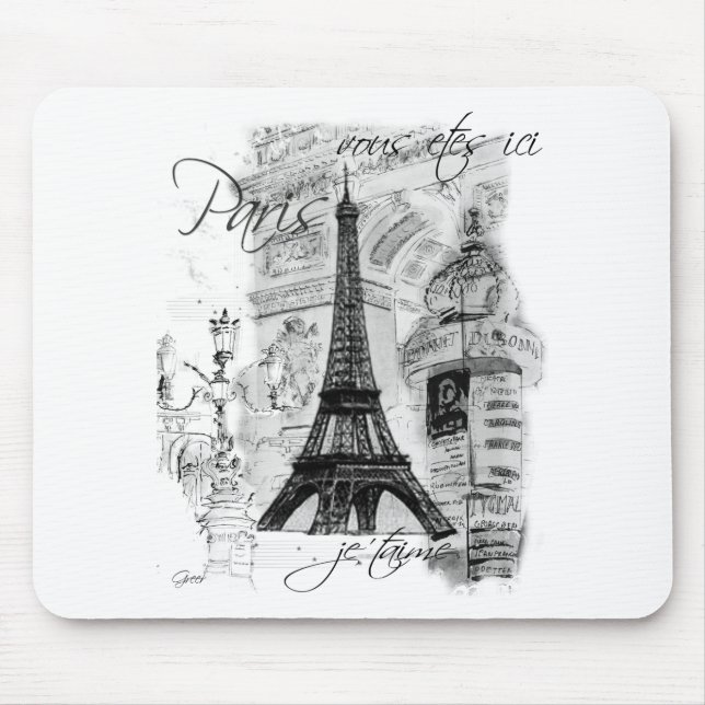 Mousepad Colagem em Cena Francesa em Torre Eiffel de Paris (Frente)