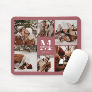 Mousepad Colagem Fotográfica Moderna Monograma Personalizad