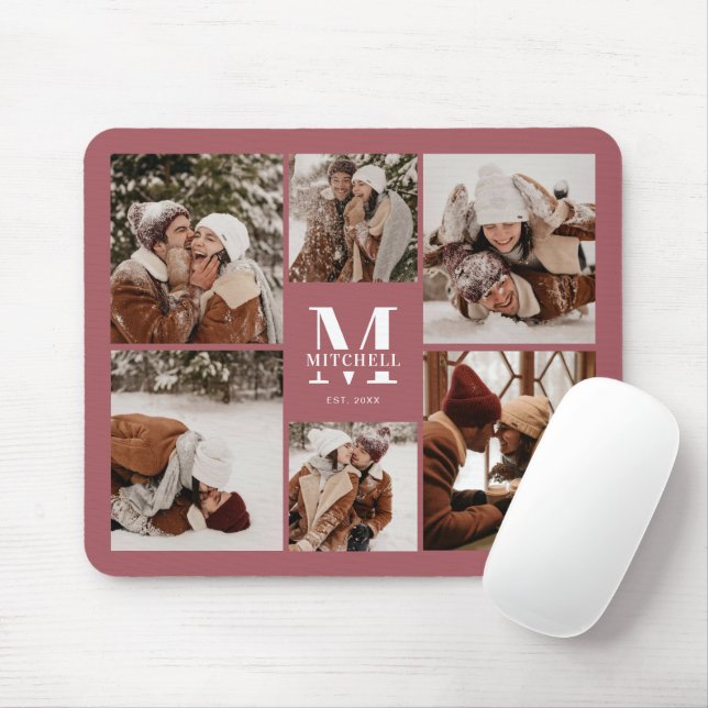Mousepad Colagem Fotográfica Moderna Monograma Personalizad (Com mouse)
