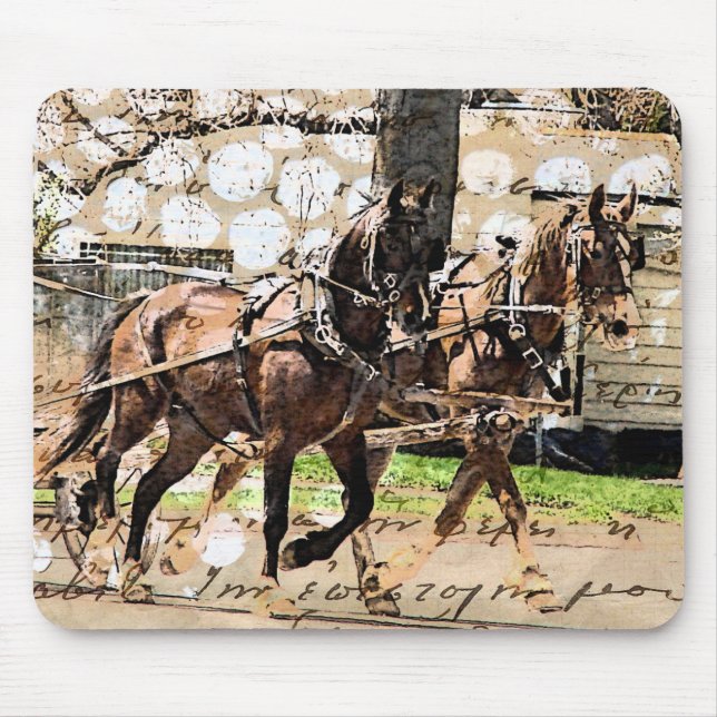 Mousepad Colagem Mídia Mista de Dois Cavalos (Frente)