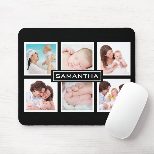 Mousepad Colagem Personalizada de Fotografias 6 Preto Perso (Com mouse)