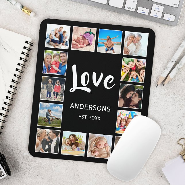Mousepad Colagem Personalizada de Fotos da Família em Preto (Criador carregado)