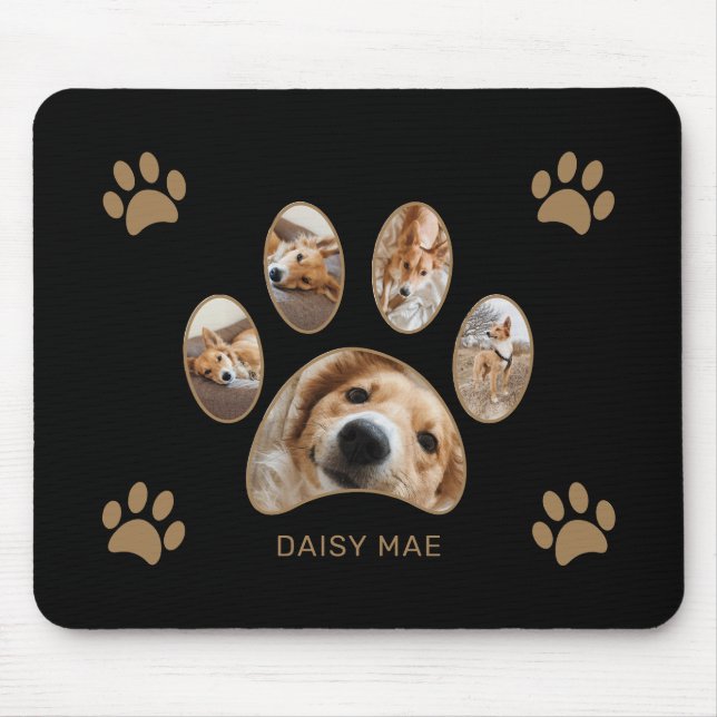 Mousepad Colar de Foto com Nome e Impressão de Pata em Ouro (Frente)