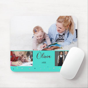 Mousepad Colar de Fotos Personalizado da Escola em Turquesa
