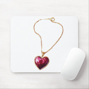 Mousepad Colar Dourado do Coração Vermelho