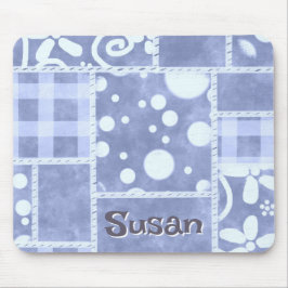 Mousepad Colcha Louca Xadrez Azul Floral Personalizada 