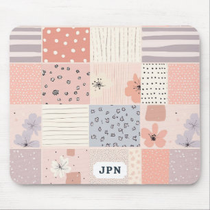 Mousepad Colcha Xadrez Floral Pastel em Rosa e Azul
