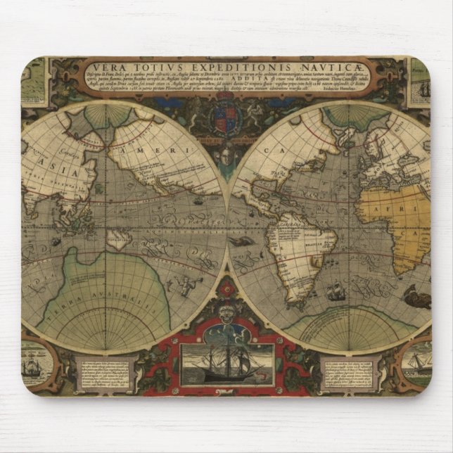 Mousepad Coleção Antiquada de Mapa Mundial (Frente)