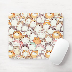 Mousepad Coleção De Gatos De Cartoon Chubby Com Corações