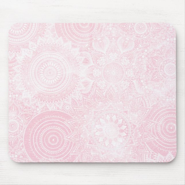 Mousepad Coleção de Mandala Branca Rosa (Frente)