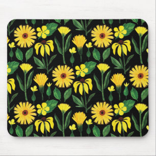 Mousepad coleção de margaridas amarelas em preto