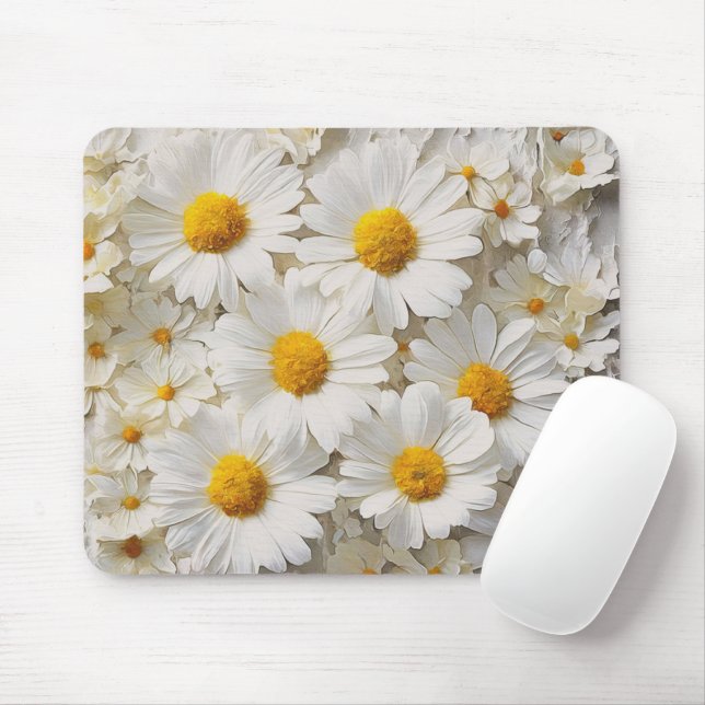 Mousepad Coleção de margaridas brancas (Com mouse)
