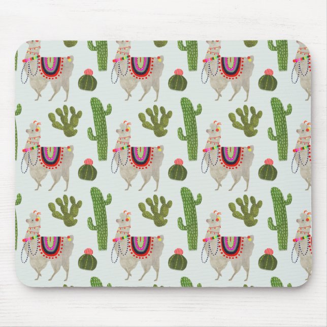 Mousepad Coleção Llamarama | Padrão Cactus & Llama (Frente)