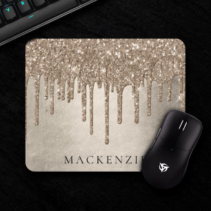 Mousepad Coletor de Taupe   Monograma Dourado de champanhe