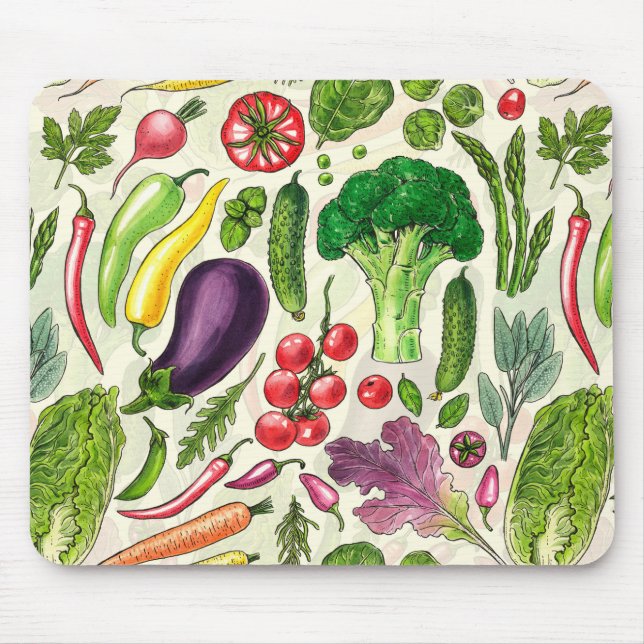 Mousepad Colheita vegetal e herbácea no jardim a branco (Frente)