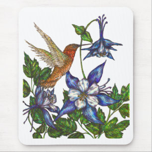 Mousepad Colibri Rufous com aquilégia