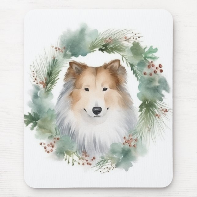 Mousepad Collie Christmas Wreath Festivo Pup (Frente)