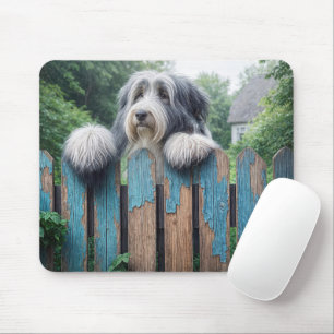 Mousepad Collie Peeking sobre uma vedação antiga
