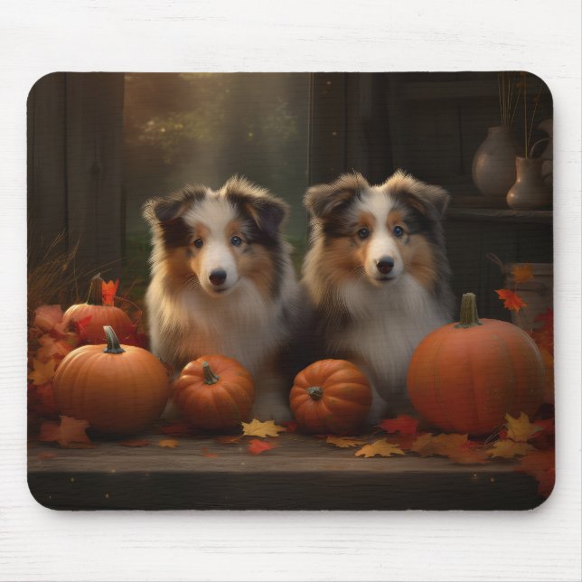 Mousepad Collie Puppy Autumn Delight Pumpkin (Frente)