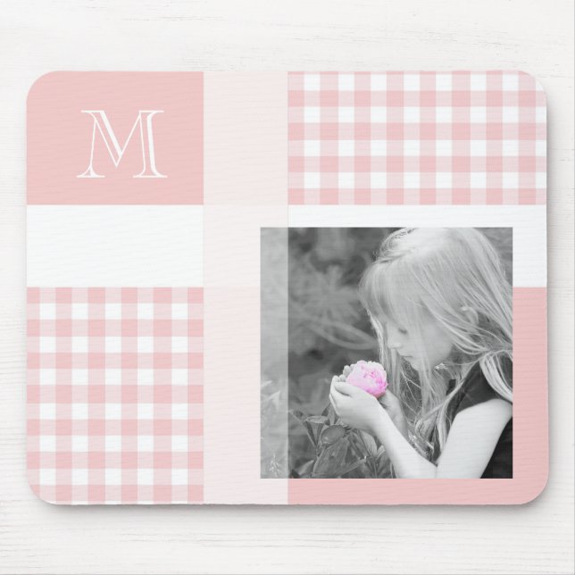 Mousepad Coloque Sua Foto, Gingham Modern Monograma (Frente)