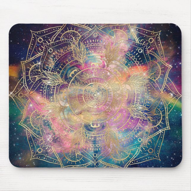 Mousepad Coloração aquosa e nebulosa de mandala Dourada na  (Frente)