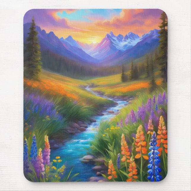 Mousepad Coloração do Céu da Montanha Rochosa Primavera (Frente)
