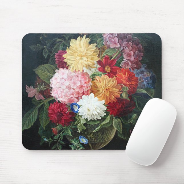 Mousepad Colorful Antique Flowers Still Life Art Painting (Com mouse)