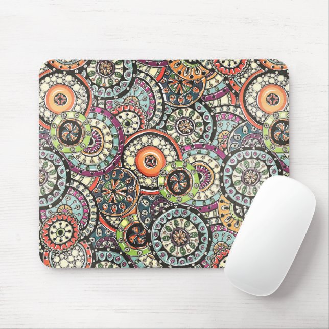Mousepad Colorful Cute Retro Chic Floral Circles Pattern (Com mouse)