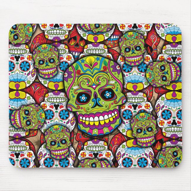 Mousepad Colorful Dia de los Muertos Skulls (Frente)