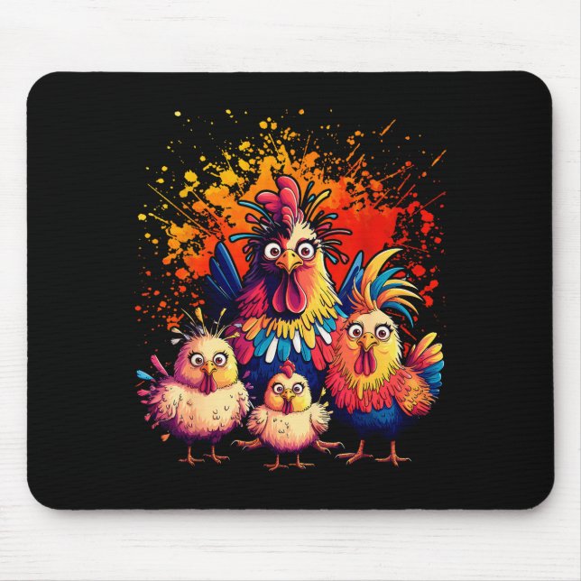 Mousepad Colorful Funny Chicken Art  (Frente)