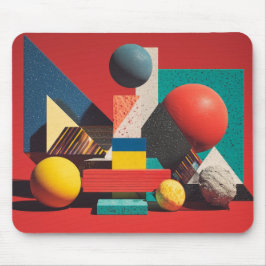 Mousepad Colorful Geometric Shapes on Red Background