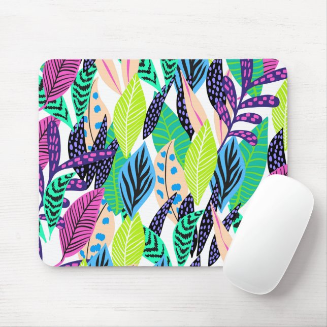 Mousepad Colorful Modern Tropical Forest Leaves Pattern (Com mouse)