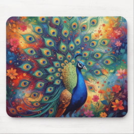 Mousepad Colorful Peacock Feathers and Flowers