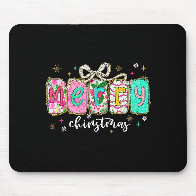 Mousepad Colorful Preppy Merry Christmas Funny Coquette Bow (Frente)