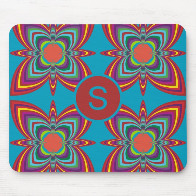 Mousepad Colorful Psychedelic Geometric Pattern Monogram (Frente)