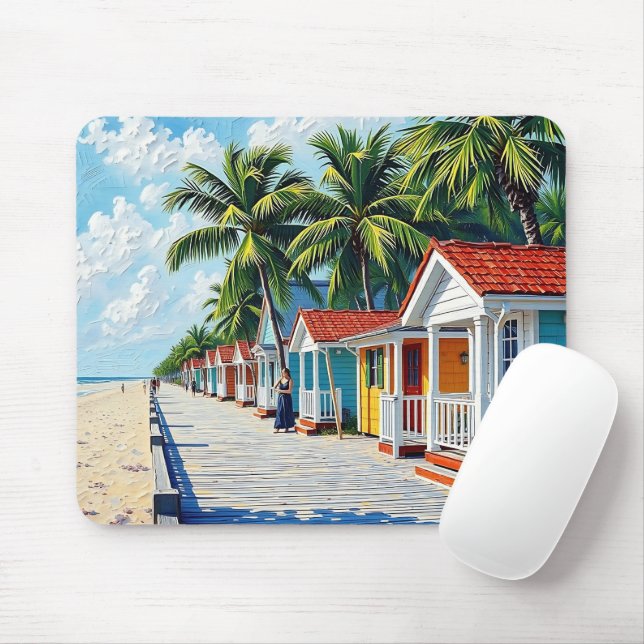 Mousepad Colorful Tropical Vibrant Beach Huts (Com mouse)