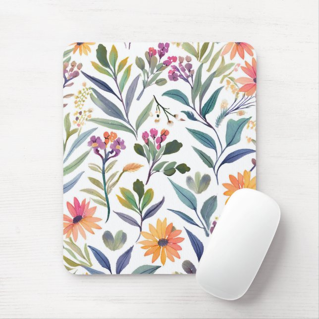 Mousepad Colorful Wildflowers | Beautiful Floral Watercolor (Com mouse)