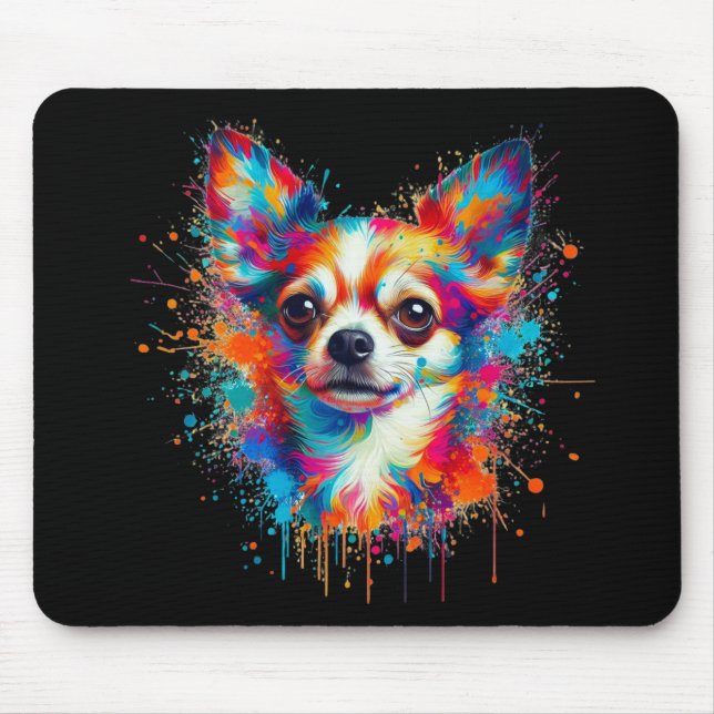 Mousepad Colorida Chihuahua Paint Splatter (Frente)