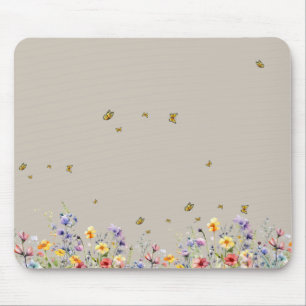 Mousepad Colorida Flor Silvestre Aquarela com Borboleta