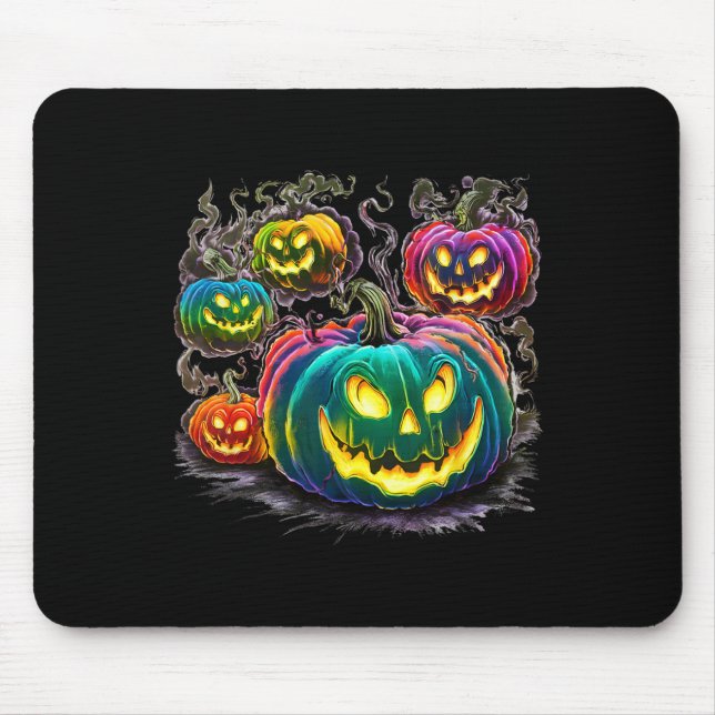 Mousepad Colorida Pumpkin Fantasmas Jack O Lanterna Hallowe (Frente)