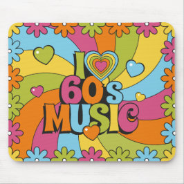Mousepad Colorido Retro Música dos Anos 60 Corações Ondas e
