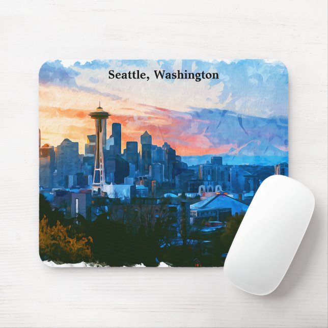 Mousepad Colorir Seattle Washington Skyline (Com mouse)